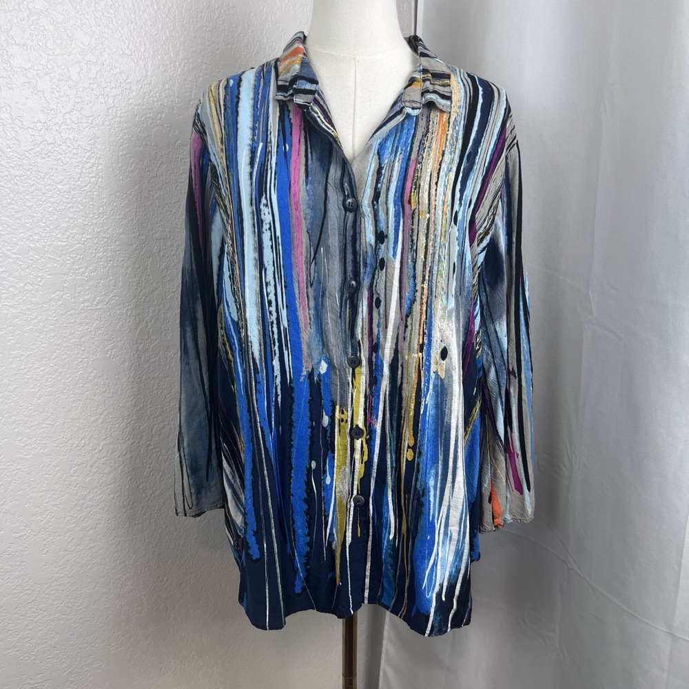 Jams World Top Womens XL Abstract Trailblazer Retro Button Down Tunic Artsy